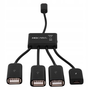 Kabel OTG 3xUSB żeński-microUSB męski HQCABLE 0.2m